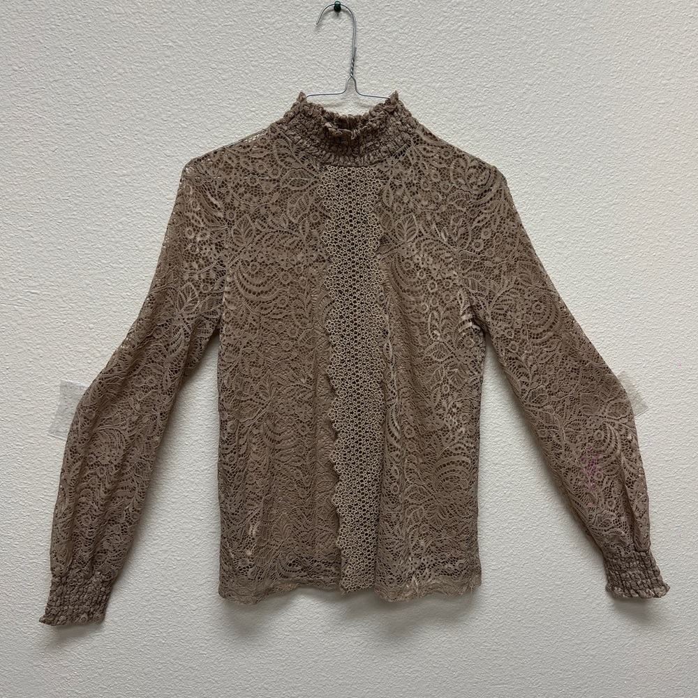 Cable & Gauge Lace Top in Tan